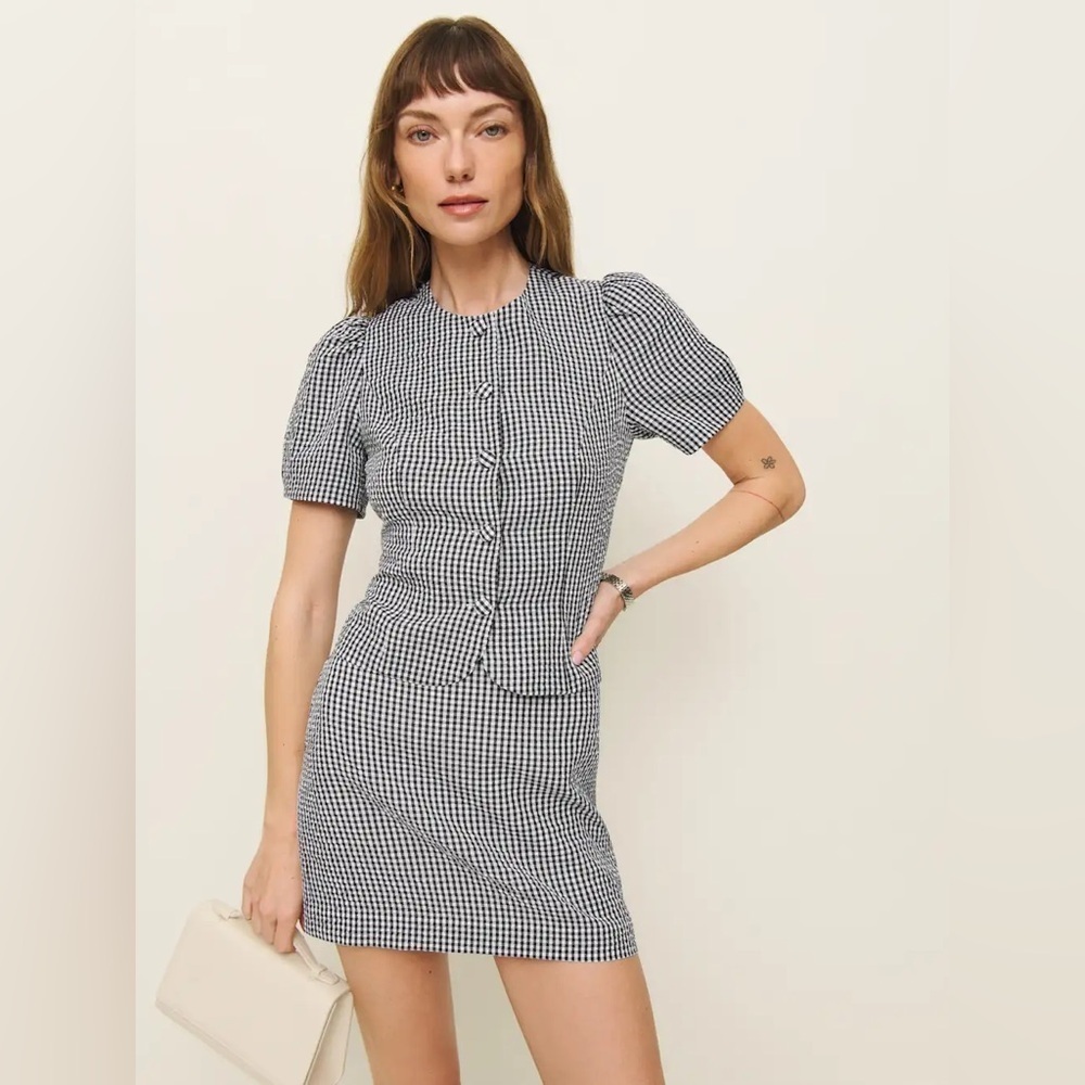 NEW Reformation Mika Two Piece Skirt Set Black White Check Gingham | US 2 UK 6